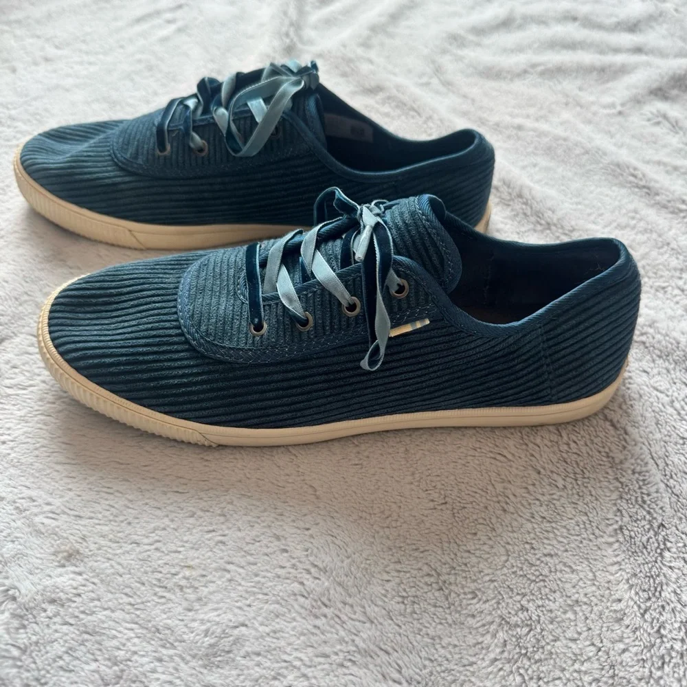 TOMS‎ Women’s 8 Teal Blue Corduroy Lace Up Sneakers Casual Low Top Shoes